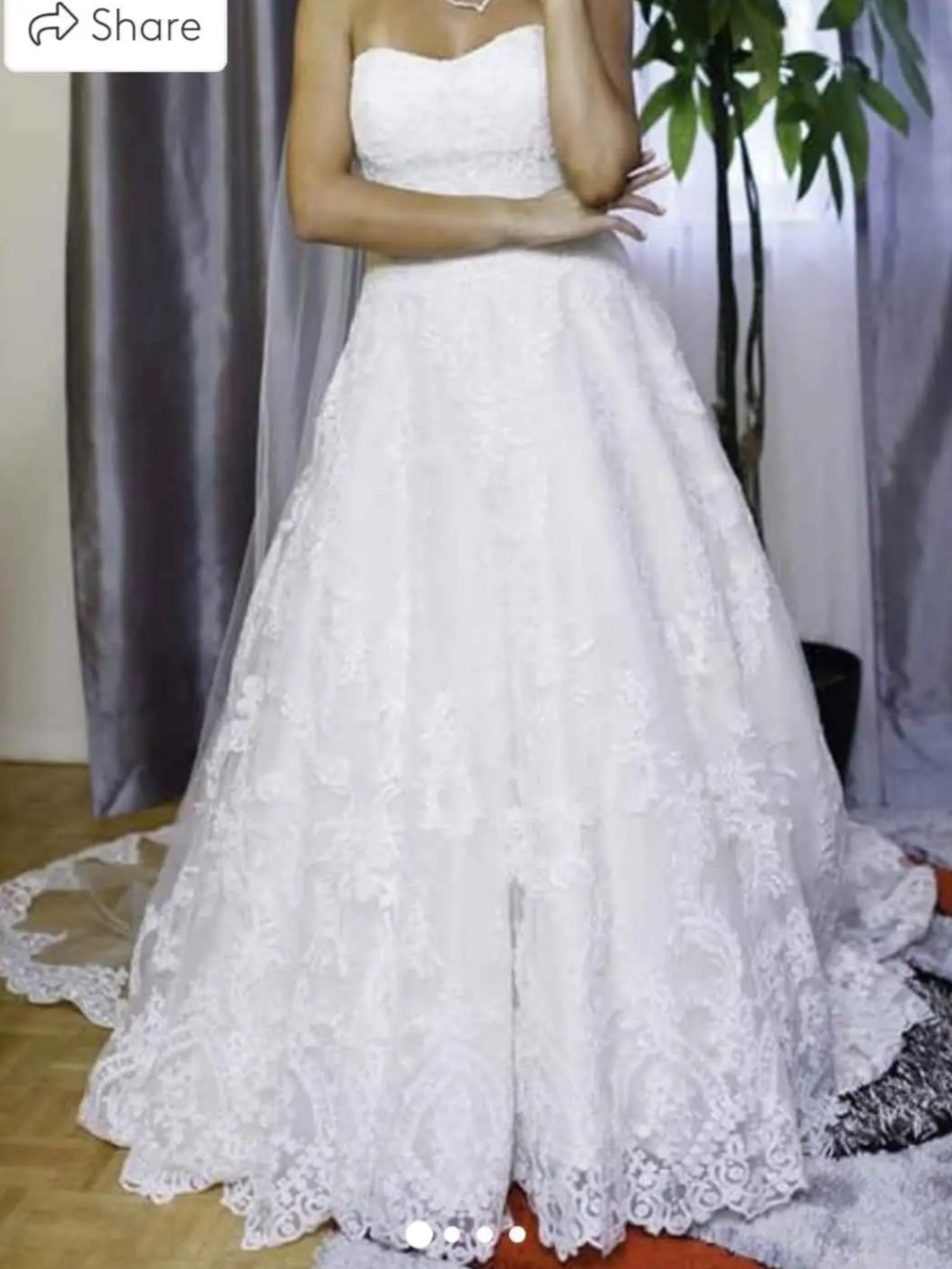 Strapless White Lace A-Line Wedding Dress